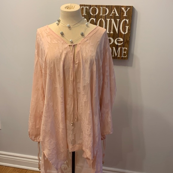 NWT JOE FRESH ROXY EARLE Peach Sparkle Long Sleeve Blouse 1X - Picture 2 of 11